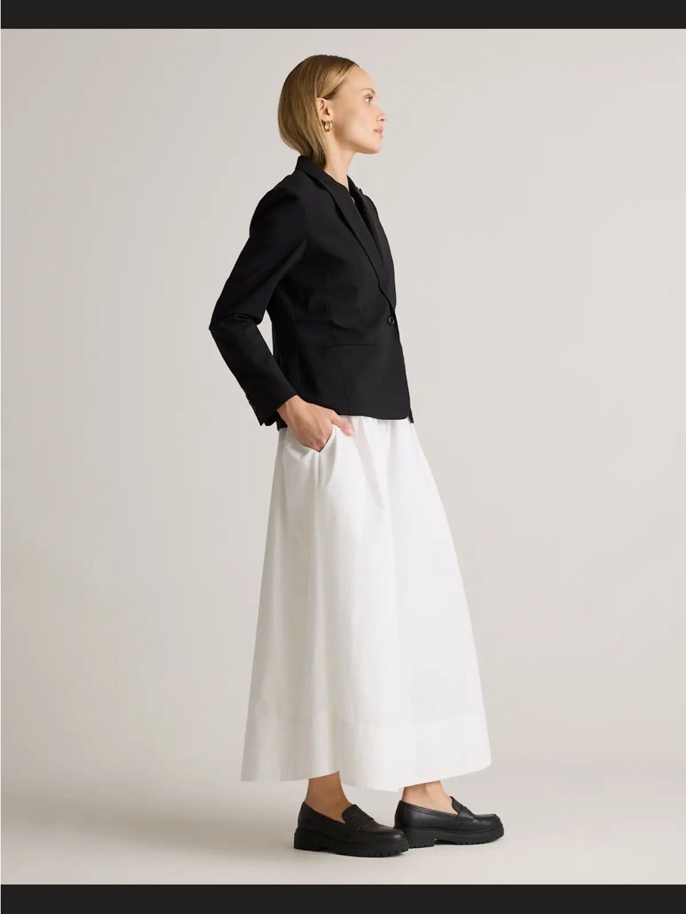 Quince 100% Organic Cotton White Poplin Maxi Skirt with Elastic Waist - Picture 3 of 6